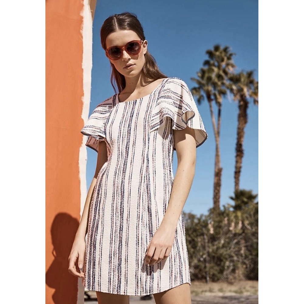 Akemi + Kin Anthropologie Jovanie Stripe‎ Terry Textured Dress Flutter Sleeves - Picture 13 of 13